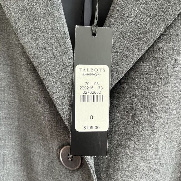 Talbots Wool Classic Blazer 8 Gray Academia Preppy Business Casual Capsule New - Picture 4 of 12